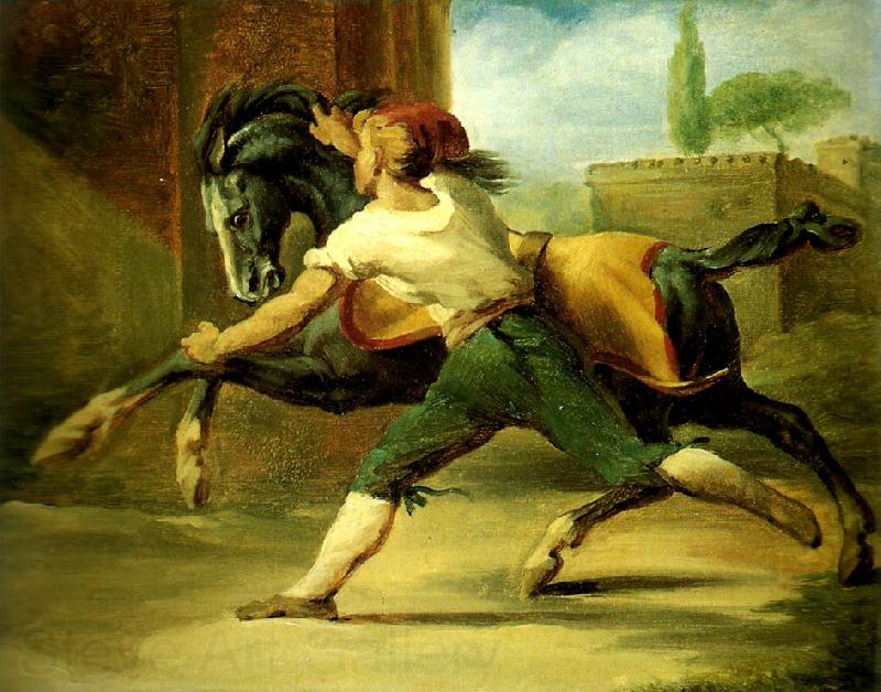 Theodore   Gericault palefrenier retenant un cheval